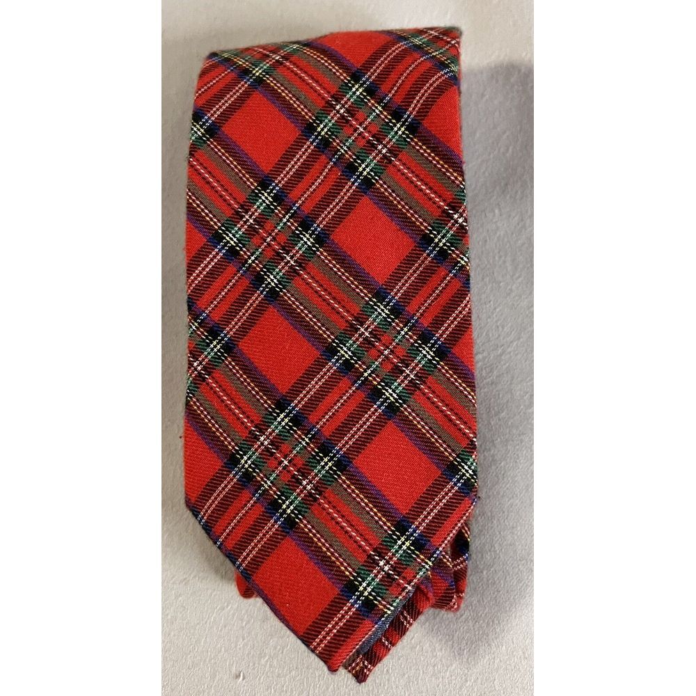 J. Khaki Red Plaid Tie Cotton Narrow‎